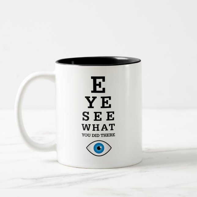 Caneca De Café Em Dois Tons O olho engraçado da chalaça da optometria vê (Esquerda)
