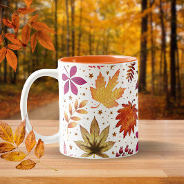 Caneca De Café Em Dois Tons O outono das Folhas Colhe o Padrão de Ação de Graç