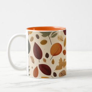 Caneca De Café Em Dois Tons O outono deixa um fundo padrão