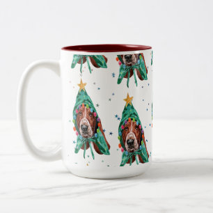 Caneca De Café Em Dois Tons O Padrão de Cachorro da Caça Basset é Natal