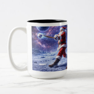 Caneca De Café Em Dois Tons O Papai Noel joga beisebol na Lua Azul
