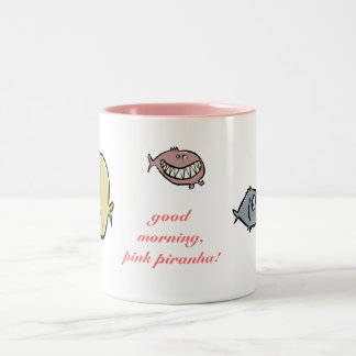 Caneca De Café Em Dois Tons O piranha cor-de-rosa - palavras editáveis