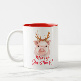 Caneca De Café Em Dois Tons O porco dois do Natal tonificou a caneca