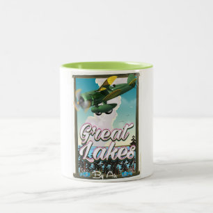 Caneca De Café Em Dois Tons O pôster de viagem de avião dos Grandes Lagos