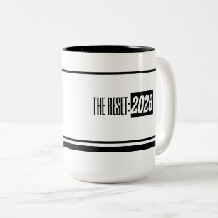 Caneca De Café Em Dois Tons O Reset 2026 Preto e Branco Minimalista de Duas Co