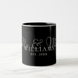 Caneca De Café Em Dois Tons O Sr. Preto E Branco E A Sra. Criaram Foto