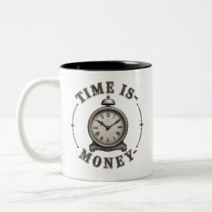 Caneca De Café Em Dois Tons O Tempo É Dinheiro Relógio Alarme Vintage Motivaci