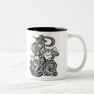 Caneca De Café Em Dois Tons O tempo voa a ilustração intrincada da torre de