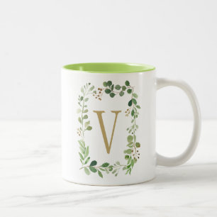 Caneca De Café Em Dois Tons O verde ideal botânico deixa o monograma