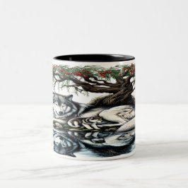Caneca De Café Em Dois Tons Oásis da Família Serene Wolf em Natureza Idílica