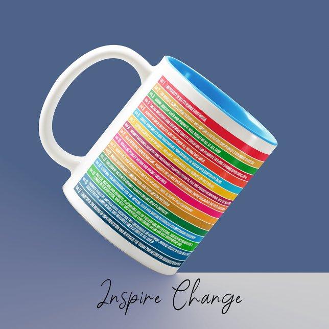 Caneca De Café Em Dois Tons Objetivos Modernos de Sustentabilidade de Ofertas  (Modern Personalized Gift Sustainability Goals Coffee Mug, Global Goals for Sustainable Development)