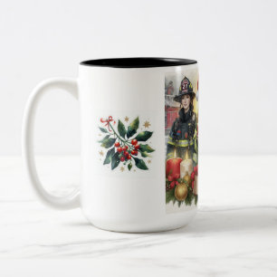Caneca De Café Em Dois Tons Obrigado de Natal para bombeiros