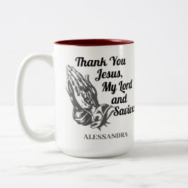 Caneca De Café Em Dois Tons Obrigado Jesus Meu Senhor e Salvadora.