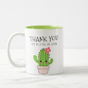 Caneca De Café Em Dois Tons Obrigado por me ajudar a crescer, cactus verde