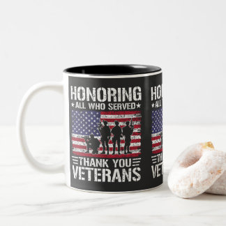 Caneca De Café Em Dois Tons Obrigado Veteranos Presente Patriótico de Serviço