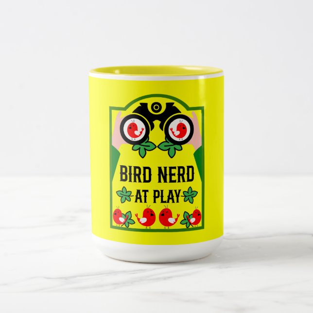 Caneca De Café Em Dois Tons Observador de Pássaros Único Original (Centro)