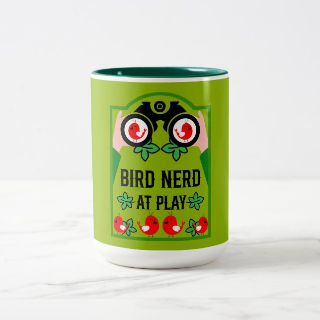 Caneca De Café Em Dois Tons Observador de Pássaros Único Original (Centro)