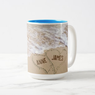 Caneca De Café Em Dois Tons Ocean Beach Hearts com nomes