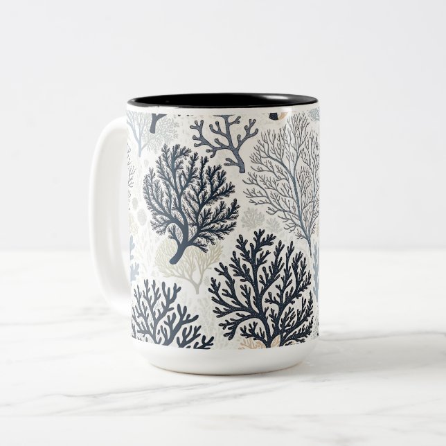 Caneca De Café Em Dois Tons Oceanic Vibes Botanical Corals (Frente Esquerda)