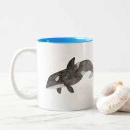 Caneca De Café Em Dois Tons Oceano Animal Watercolor — Baleia Assassina Orca
