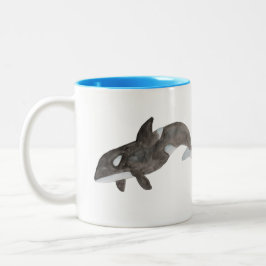 Caneca De Café Em Dois Tons Oceano Animal Watercolor — Baleia Assassina Orca