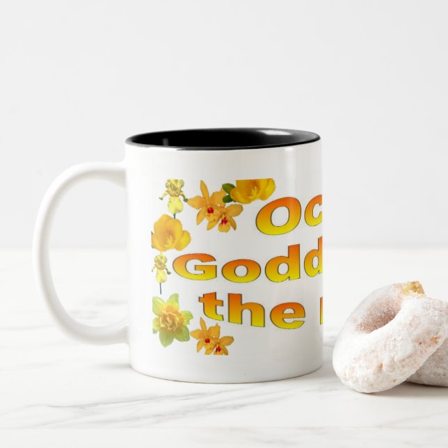 Caneca De Café Em Dois Tons Ochun Deusa Das Flores Dos Rios (Com Donut)