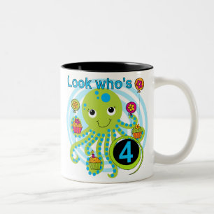Caneca De Café Em Dois Tons Octopus 4th Birthday T shirts e presentes
