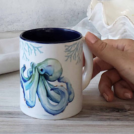 Caneca De Café Em Dois Tons Octopus Azul De Café Da Praia