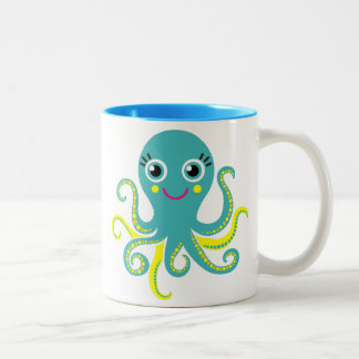 Caneca De Café Em Dois Tons Octopus azul e amarelo