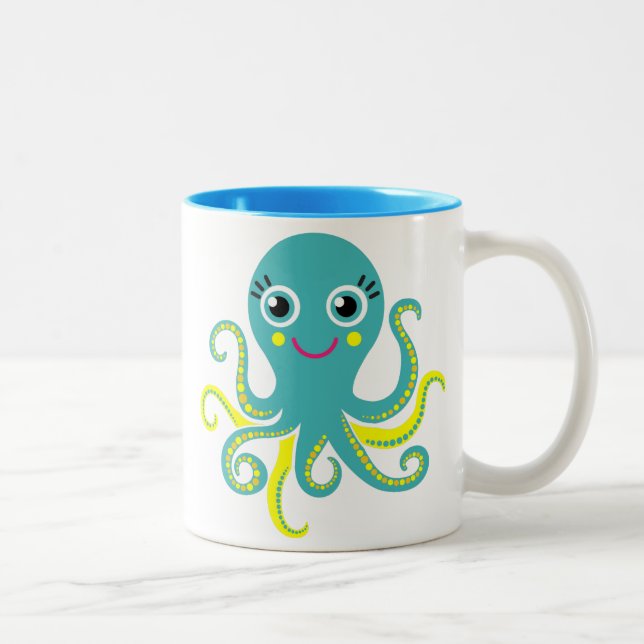 Caneca De Café Em Dois Tons Octopus azul e amarelo (Direita)