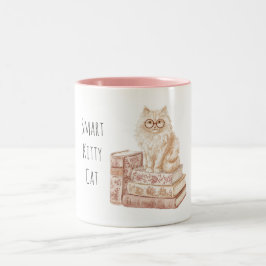 Caneca De Café Em Dois Tons Óculos de Gatinho Esperto Rosa Livros