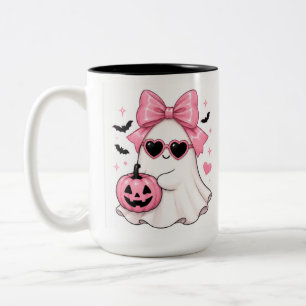 Caneca De Café Em Dois Tons Óculos de Sol Coração Fantasma com Laço Rosa