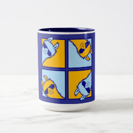 Caneca De Café Em Dois Tons Óculos de Sol Llama Pop Art Quad Padrão Retro A