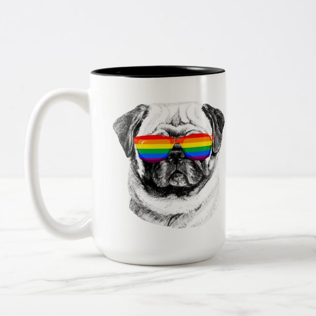 Caneca De Café Em Dois Tons Óculos de Sol Pug Orgulho (Esquerda)