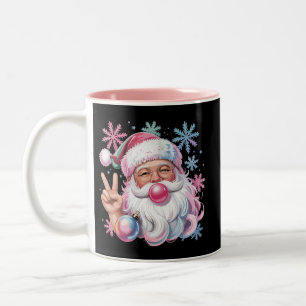 Caneca De Café Em Dois Tons Óculos de Sol Rosa Natal Retro Santa Chiclete