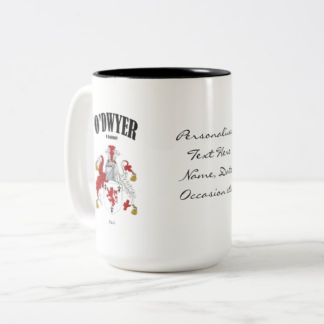 Caneca De Café Em Dois Tons O'Dwyer Family Crest, Tradução e Significado (Frente Esquerda)