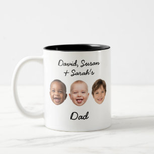 Caneca De Café Em Dois Tons Oferta Personalizada de 3 Crianças Rostos e Nomes