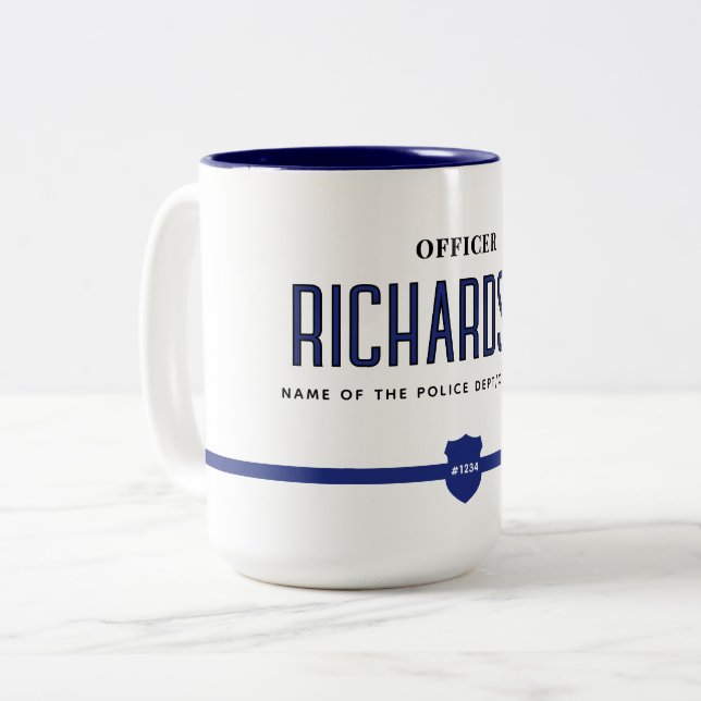 Caneca De Café Em Dois Tons Oficial de Polícia de Linha Azul Moderno Personali (Frente Esquerda)