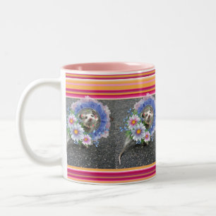 Caneca De Café Em Dois Tons Ogambm Stripe Floral Pink Mug