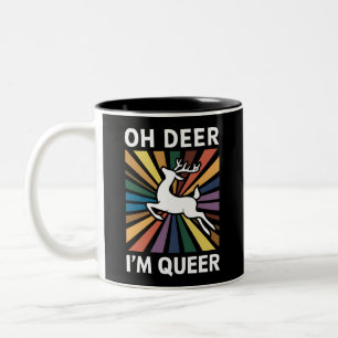 Caneca De Café Em Dois Tons Oh Cervo Eu Sou Queer Arco-íris Orgulho LGBT Gay L