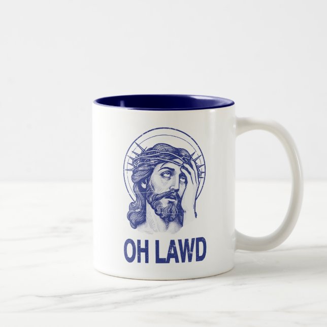 Caneca De Café Em Dois Tons Oh Lawny Engraçado Jesus (Direita)