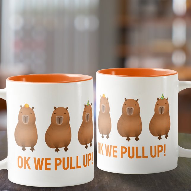 Caneca De Café Em Dois Tons "Ok, Vamos Puxar!" Funny Capybara Meme (Capybara "Ok we pull up!")