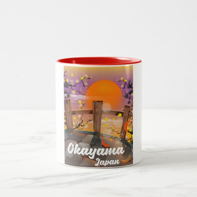 Caneca De Café Em Dois Tons Okayama Japonês floresce poster. (Centro)