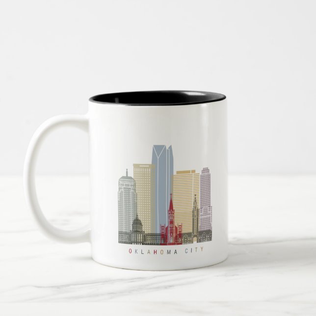 Caneca De Café Em Dois Tons Oklahoma City V2 skyline poster (Esquerda)