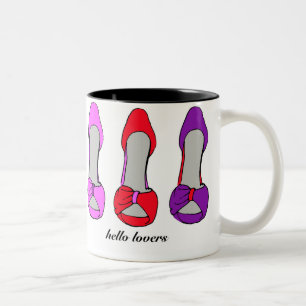 Caneca De Café Em Dois Tons Olá! amantes - obsessão dos calçados do salto a