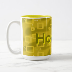 Caneca De Café Em Dois Tons Olá Amarelo Geométrico 