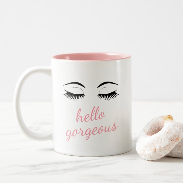 Caneca De Café Em Dois Tons Olá, Belos e Bonito Eyelashes (Com Donut)