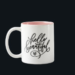 Caneca De Café Em Dois Tons Olá, Linda Mão Que Lotou Uma Tumba De Café De Dois<br><div class="desc">A maneira perfeita de começar sua manhã! Um café (ou chá) e um elogio! Esta caneca com letras bonitinhas sempre te fará sorrir. Ofereça para um amigo próximo ou mostre a si mesmo algum amor com um pequeno impulso motivacional no seu copo matinal. O verso tem uma pequena ilustração de...</div>