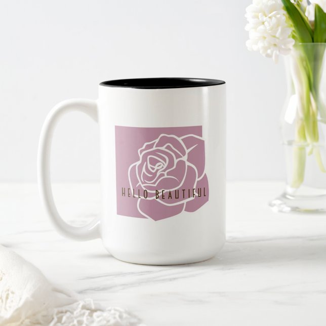 Caneca De Café Em Dois Tons Olá Linda - Rosa Rosa Chic Moderno (Criador carregado)