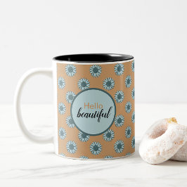 Caneca De Café Em Dois Tons Olá Lindos Girassóis Azuis